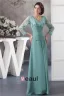 Elegant V Neck Lace Sleeves Pleated Long Dress Mother Of The Bride Dresses