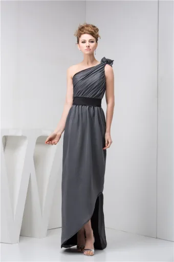 Elegant A Line One Shoulder Bow Ruffle Sash Long Evening Dress