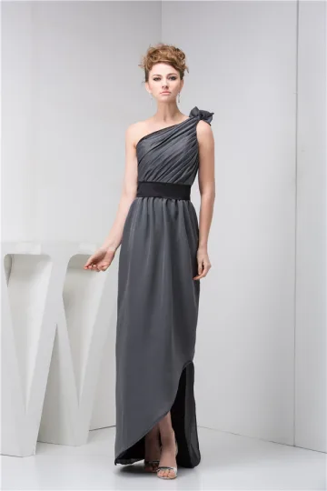 Elegant A Ligne Une Épaule Noeud Ondulé Bretelle Robe De Soirée Longue