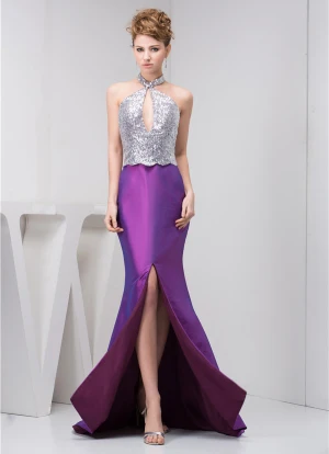 Bling Gaine Licol Robe Fendue À Paillettes Avant Robe De Bal