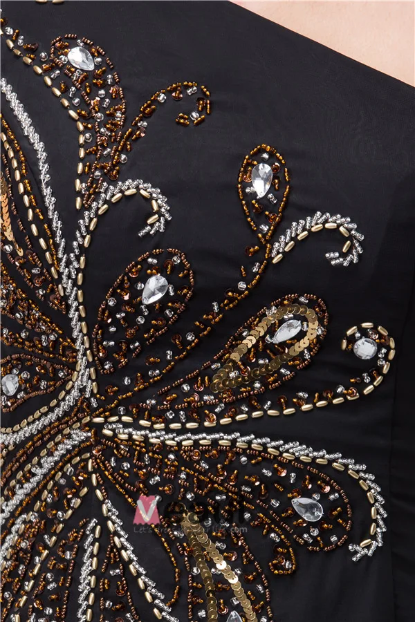 Eleganta En-line Ena Axeln Beading Långklänning Svart Aftonklänningar
