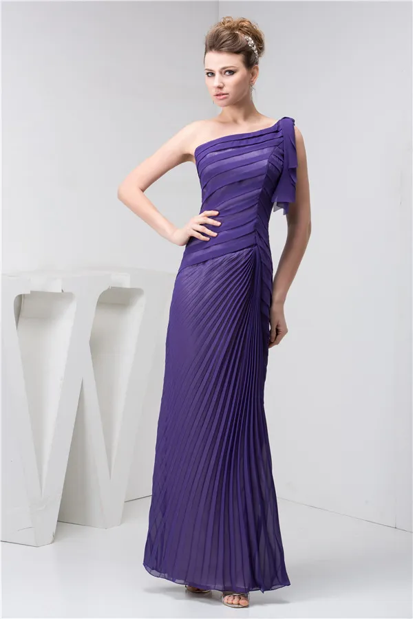 Unique A-line One Shoulder Pleated Long Formal Dress Purple Evening Dress