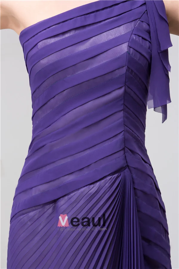 Unique A-line One Shoulder Pleated Long Formal Dress Purple Evening Dress