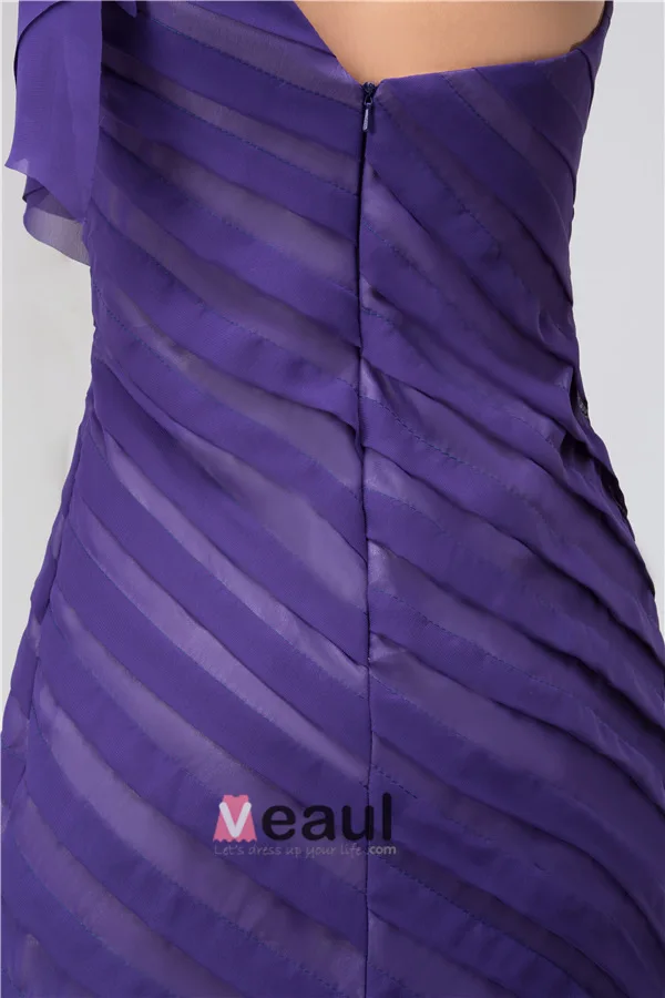 Unique A-line One Shoulder Pleated Long Formal Dress Purple Evening Dress