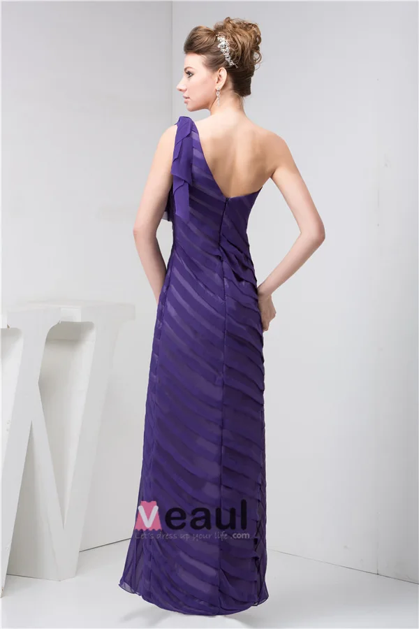 Unique A-line One Shoulder Pleated Long Formal Dress Purple Evening Dress