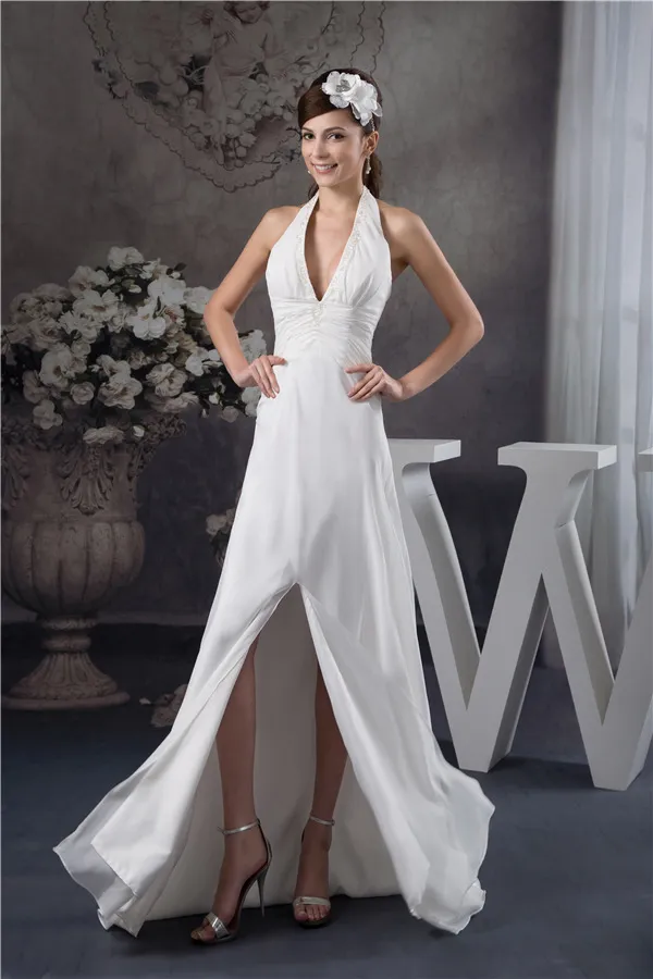 Uroczy A-lini Linkę Kantary V Szyi Długie Sukienki Biała Szarfa Ukończeniu Sukienki Na Studniówke