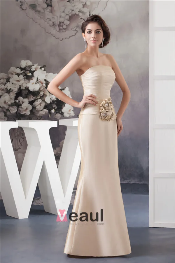 2015 Elegante Mermaid Trägerlosen Plissiert Handgefertigten Blumen Mutter Der Braut Kleider Mit Schal