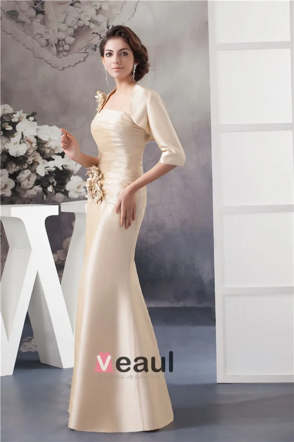 2015 Elegante Mermaid Trägerlosen Plissiert Handgefertigten Blumen Mutter Der Braut Kleider Mit Schal