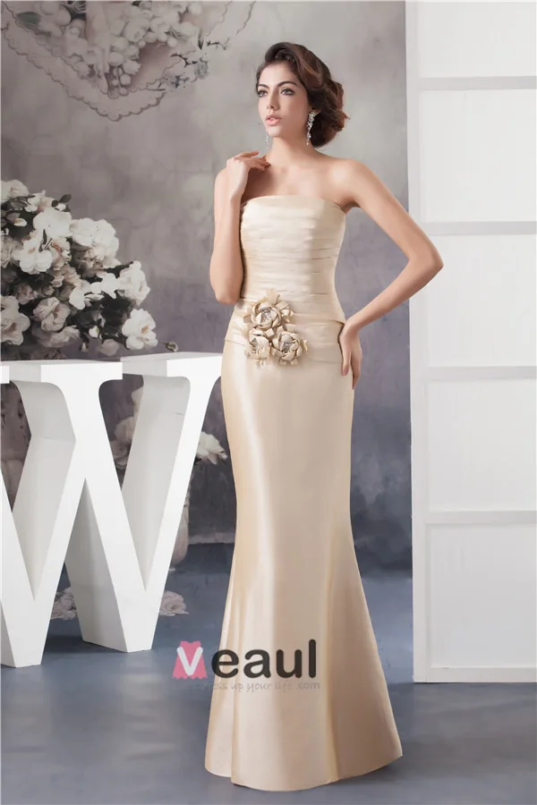2015 Elegante Mermaid Trägerlosen Plissiert Handgefertigten Blumen Mutter Der Braut Kleider Mit Schal