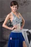 Sexy Bling Halter Crystal Tulle Split Front Prom Dress