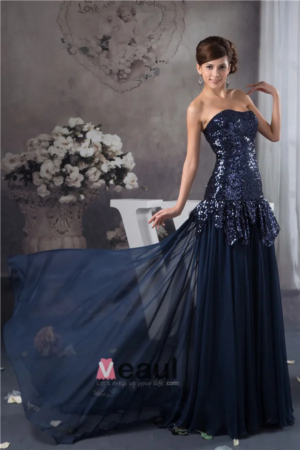 2015 Bling Sequined Strapless Ruffle Long Prom Dress