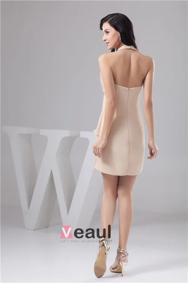 Charming Fit Halter V Neck Ruffle Handmade Flower Short Party Dress