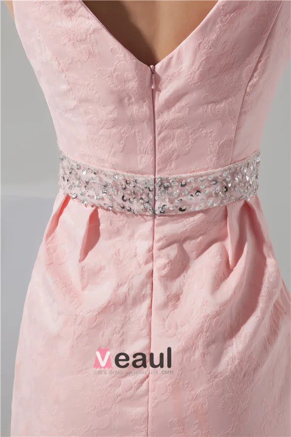 Charmante Cristal Écharpe De Cou De V Ajustement Robe De Cocktail Rose