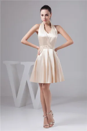 Charming Halter V Neck Crystal Sash Short Cocktail Dress Simple Party Dress