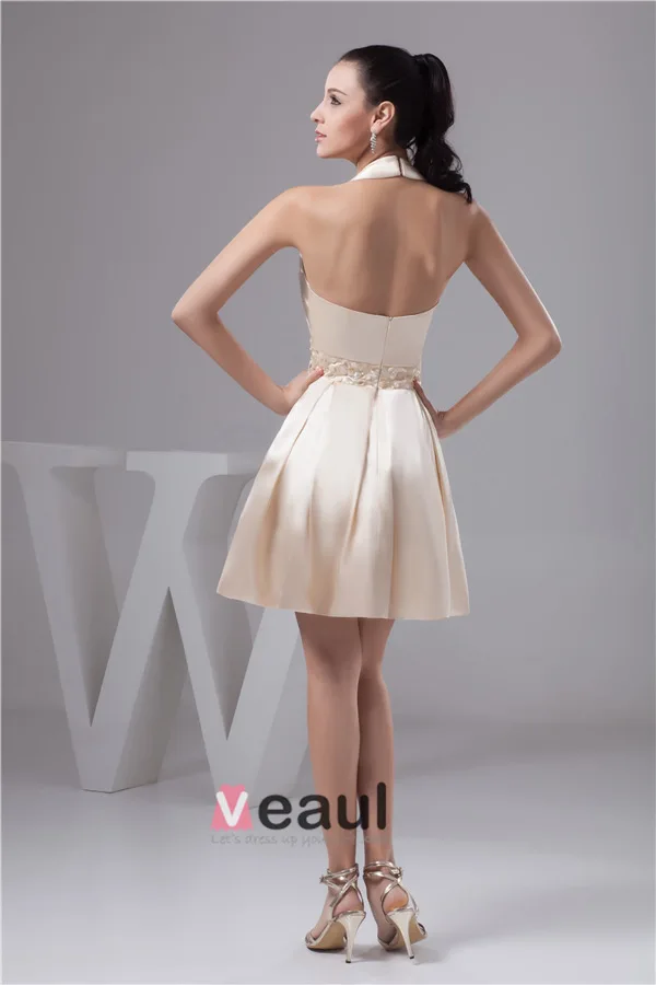 Charming Halter V Neck Crystal Sash Short Cocktail Dress Simple Party Dress