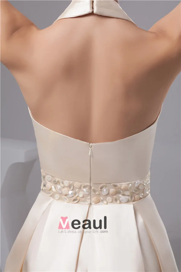Charming Halter V Neck Crystal Sash Short Cocktail Dress Simple Party Dress