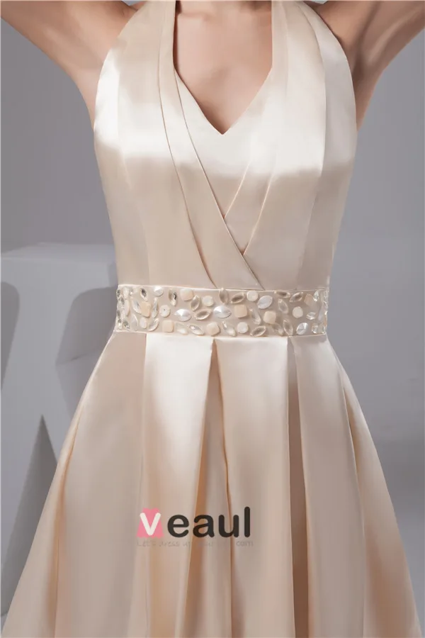 Charming Halter V Neck Crystal Sash Short Cocktail Dress Simple Party Dress