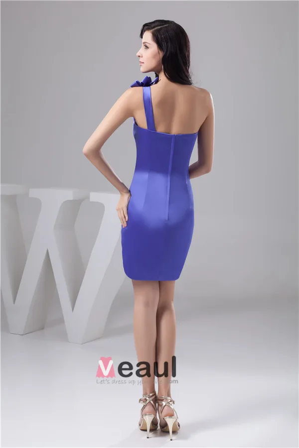 2015 Cute Fit One Shoulder Crystal Bow Beading Cocktail Dress
