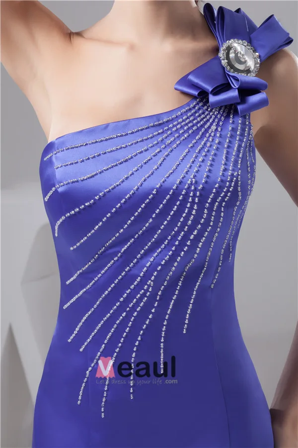 2015 Cute Fit One Shoulder Crystal Bow Beading Cocktail Dress