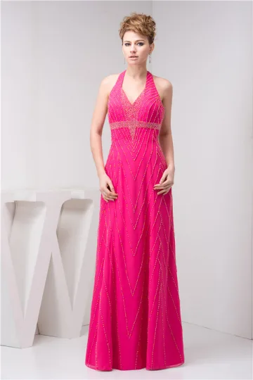Sjarmerende V Hals Halter Beading Imperium Selskapskjoler