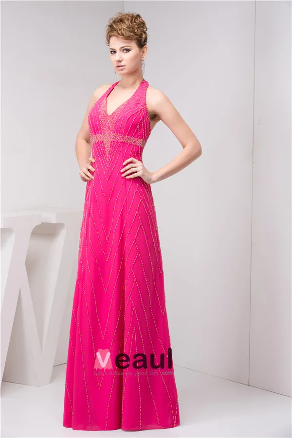 2015 Charming V-neck Halter Beading Empire Evening Dress