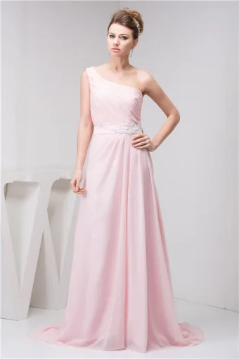 2015 Elegant One Shoulder Appliques Sash Pleated Long Evening Dress