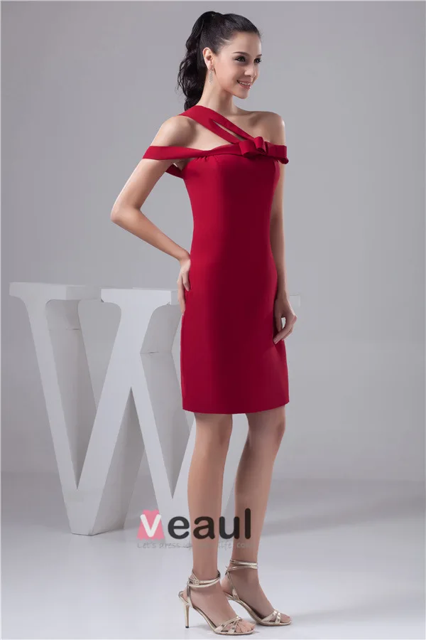 2015 Charming Red Cocktail Dress One Shoulder Sheath Party Dress