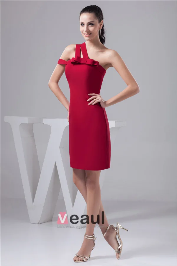 2015 Charming Red Cocktail Dress One Shoulder Sheath Party Dress
