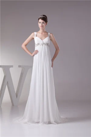 2015 Charming Empire V Neck Straps Beading Appliques Wedding Dress Bridal Gown