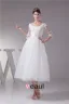Charming Ball Gown Scoop Neck Lace Sleeves Tea Lenght Wedding Dress Short Bridal Gown