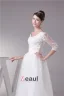 Charming Ball Gown Scoop Neck Lace Sleeves Tea Lenght Wedding Dress Short Bridal Gown
