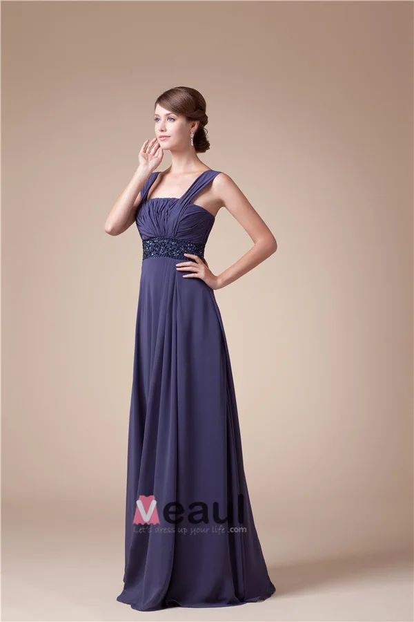 2015 Classic Empire Straps Pleated Beading Sash Long Evening Dresses