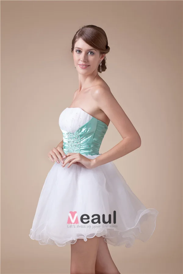 Beautiful Strapless Zipper Beading Sash Ruffles Short Cocktail Dress Party Dress