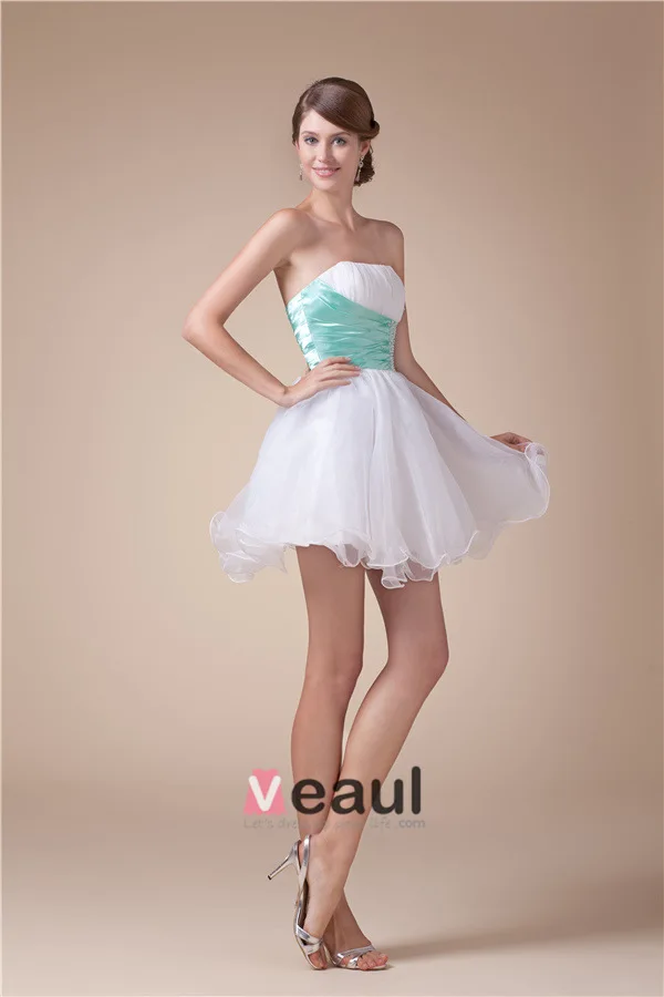 Beautiful Strapless Zipper Beading Sash Ruffles Short Cocktail Dress Party Dress