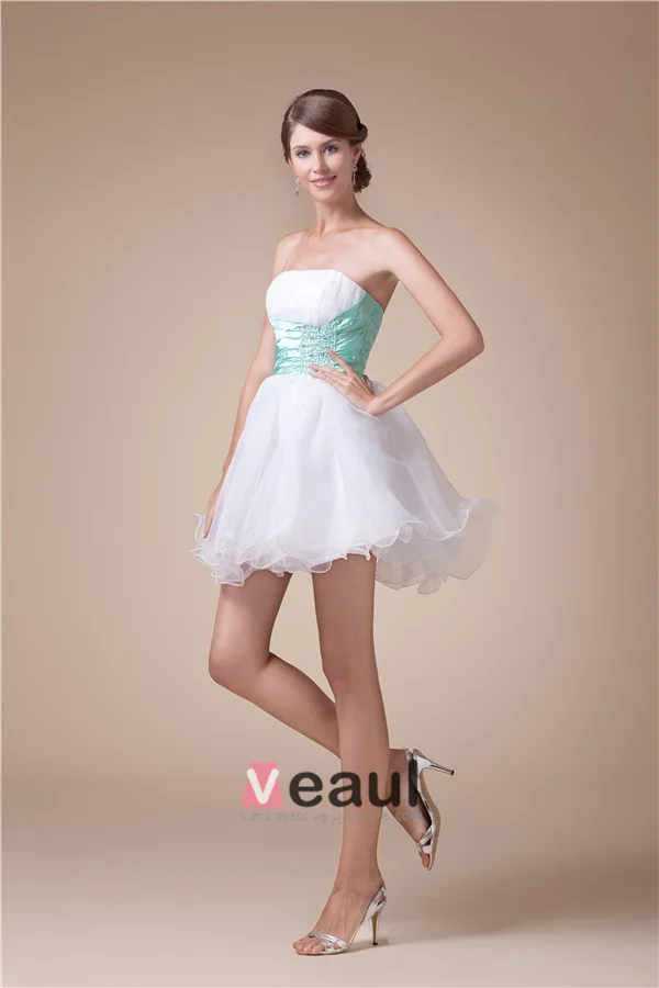 Beautiful Strapless Zipper Beading Sash Ruffles Short Cocktail Dress Party Dress