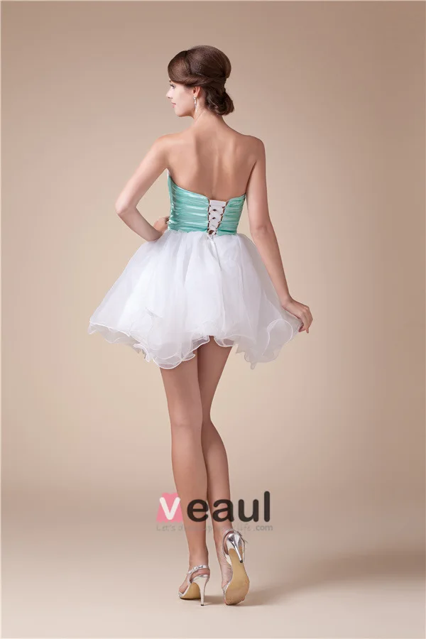 Beautiful Strapless Zipper Beading Sash Ruffles Short Cocktail Dress Party Dress