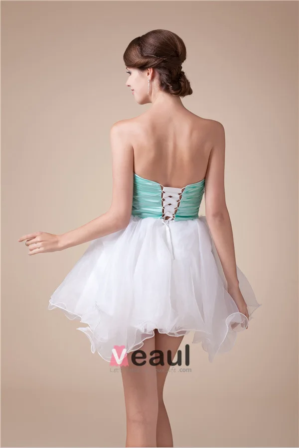 Beautiful Strapless Zipper Beading Sash Ruffles Short Cocktail Dress Party Dress