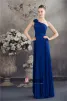 Elegant One Shoulder With Handmade Flower Pleated Long Dress Blue Bridesmaid Dresses