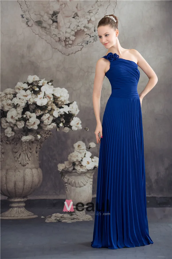 blue pleated bridesmaid dress Off-Shoulder Sheath Pleated Satin Light Blue Bridesmaid Dress BD136 US16 / Custom Color main image 1
