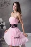 Cute Strapless Pleated Pink Party Dress Black Sash With Handmade Flowers Simple Cocktail Dress