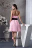 Cute Strapless Pleated Pink Party Dress Black Sash With Handmade Flowers Simple Cocktail Dress