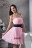 Cute Strapless Pleated Pink Party Dress Black Sash With Handmade Flowers Simple Cocktail Dress