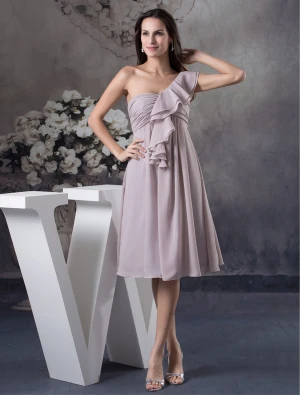 2015 Unique Empire Ruffle One Shoulder Pleated Short Bridesmaid Dresses