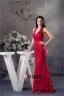 2015 Unique Mermaid Halter V-neck Appliques Prom Dress Red Evening Dress