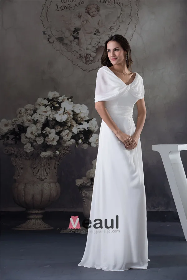 Épaules V-cou Uniques Ruffle Robe De Soirée Blanche
