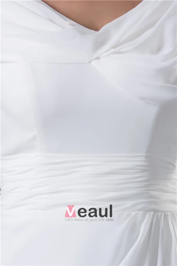 Épaules V-cou Uniques Ruffle Robe De Soirée Blanche