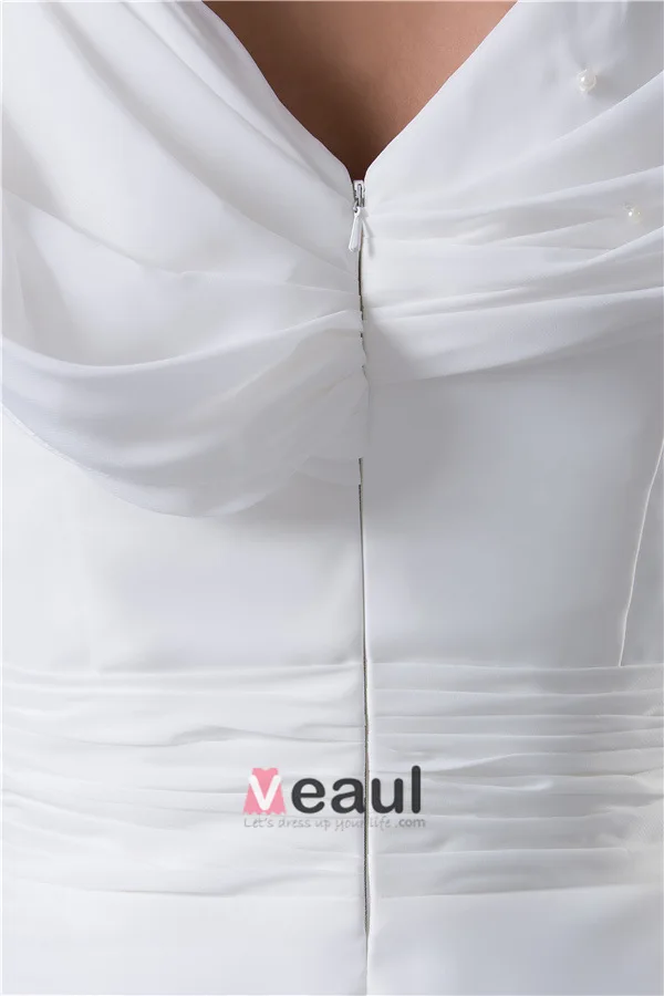 Épaules V-cou Uniques Ruffle Robe De Soirée Blanche