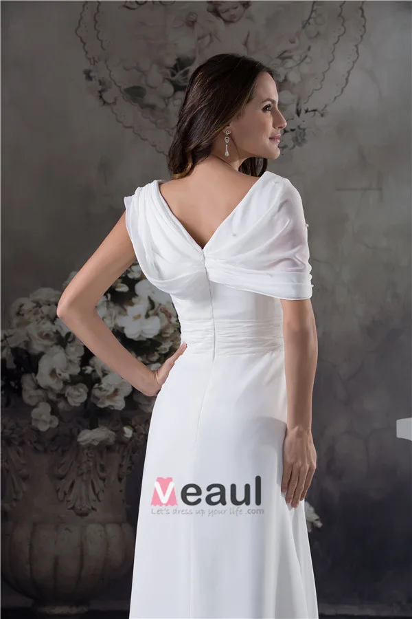 Épaules V-cou Uniques Ruffle Robe De Soirée Blanche