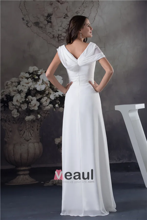 Épaules V-cou Uniques Ruffle Robe De Soirée Blanche