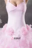 2015 Luxury Ball Gown Halter Handmade Flowers Ruffles Organza Pink Prom Dress